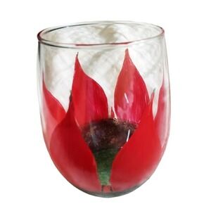 Red flower wine glasses stemless hand painted unique